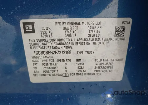 2015 Chevrolet Silverado 1500 1Lt z USA, uszkodzony, nr VIN 1GCRCREH2FZ372168